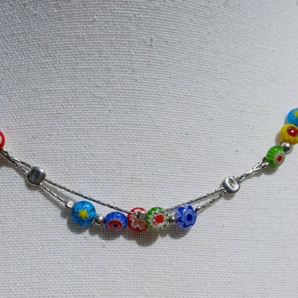 Sterling Silver Millefiori Necklace Multicolour - Picture 2 of 3
